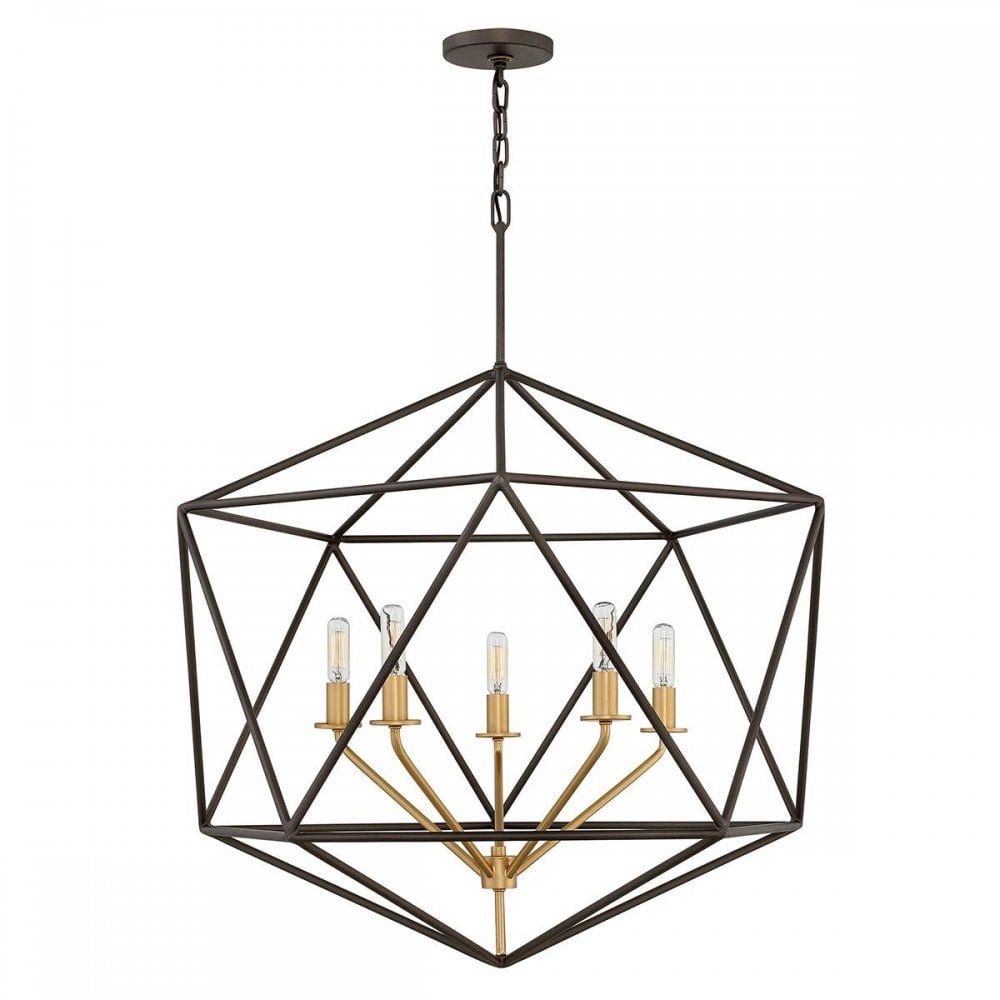 HK-ASTRID-5P Astrid 5 Light Pendant Chandelier Matte Bronze and Deluxe Gold