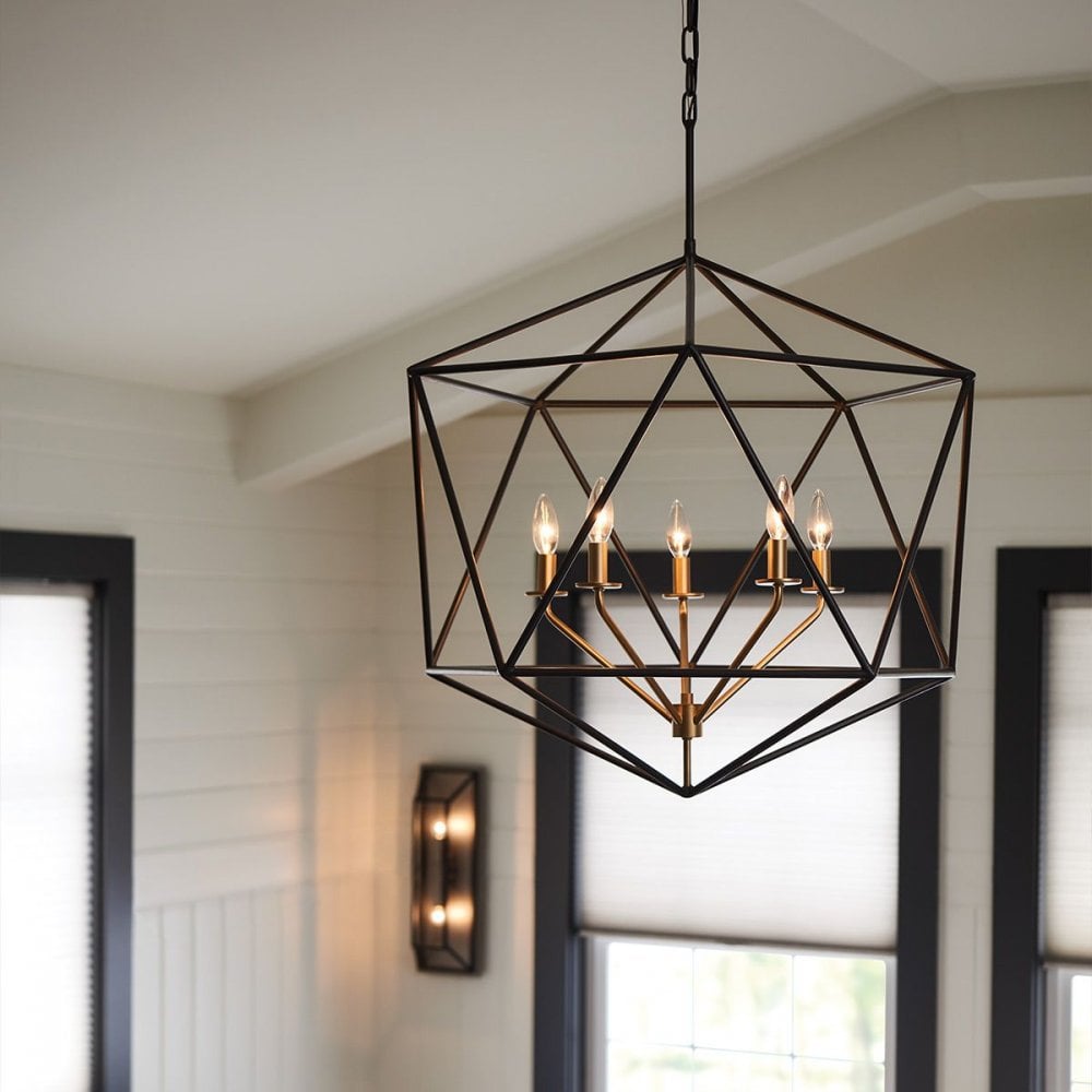 HK-ASTRID-5P Astrid 5 Light Pendant Chandelier Matte Bronze and Deluxe Gold