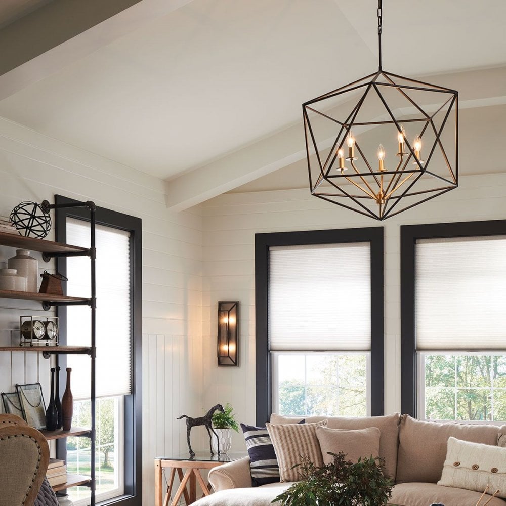 HK-ASTRID-5P Astrid 5 Light Pendant Chandelier Matte Bronze and Deluxe Gold