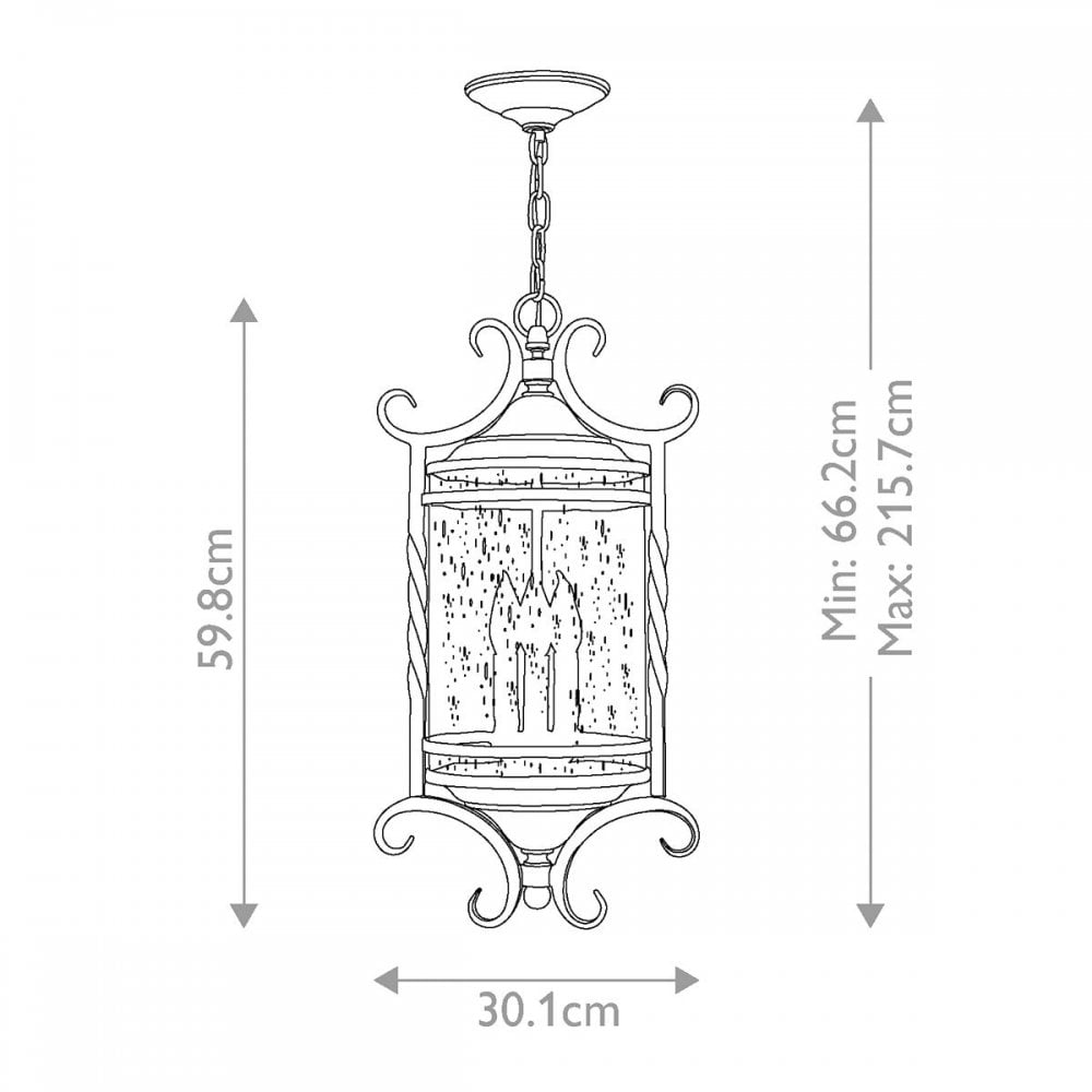 HK-CASA8 Casa 3 Light Chain Lantern Olde Black