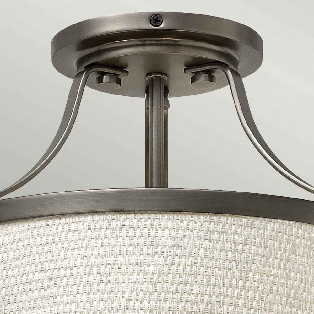 HK-CHARLOTTE-SF-AN Charlotte 3 Light Semi-Flush Antique Nickel, Linen Shade