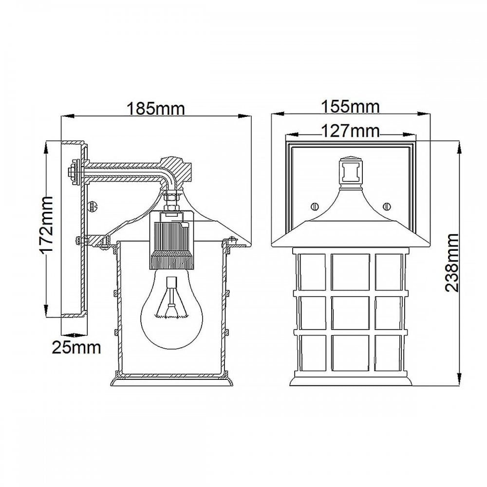 HK-FREEPORT2-S-TBK Freeport 1lt Small Wall Lantern Textured Black