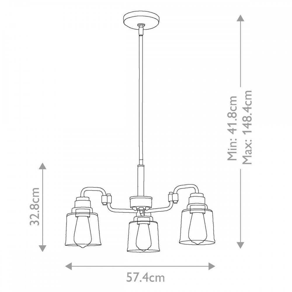 KL-AIVIAN3-WBR Aivian 3 Light Chandelier Weathered Brass