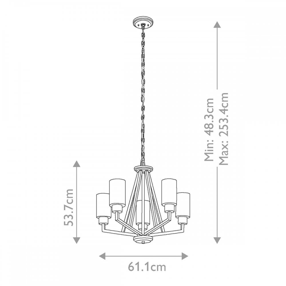 KL-DERYN5-NBR Deryn 5 Light Chandelier Natural Brass
