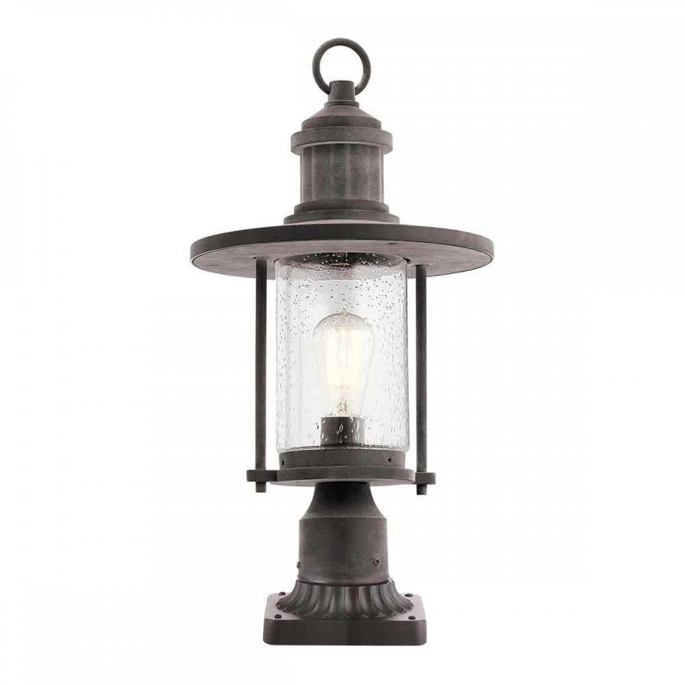 KL-RIVERWOOD3-M Riverwood 8" Pedestal Lantern Weathered Zinc