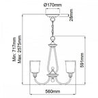 KL-WAVERLY3-NBR Waverly 3 Light Chandelier Natural Brass
