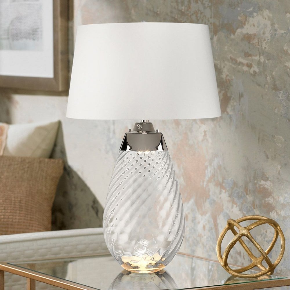 LENA-TL-L-SMOKE-OWSS Lena 2 Light Large Smoke Table Lamp with Off-white Shade Smoke-tinted Glass / Off-White Shade