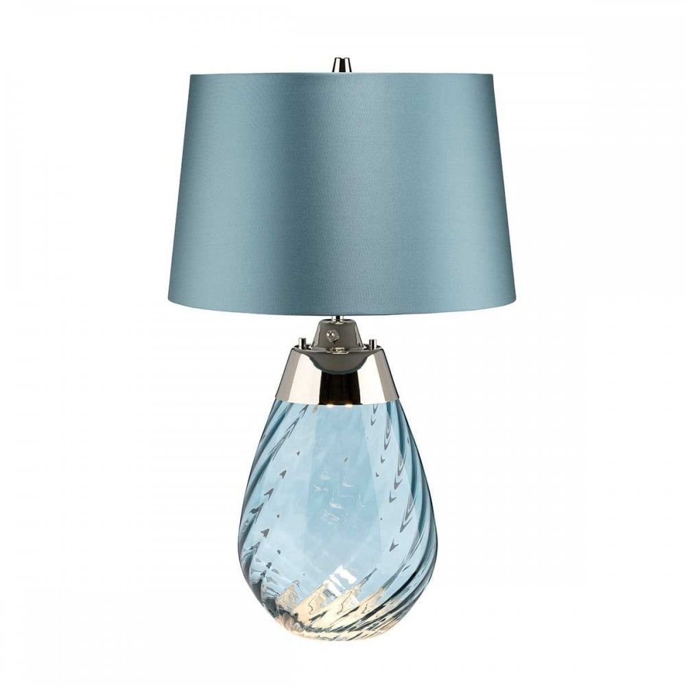 LENA-TL-S-BLUE Lena 2 Light Small Blue Table Lamp Blue-tinted Glass / Duck Egg Blue Shade