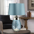 LENA-TL-S-BLUE Lena 2 Light Small Blue Table Lamp Blue-tinted Glass / Duck Egg Blue Shade