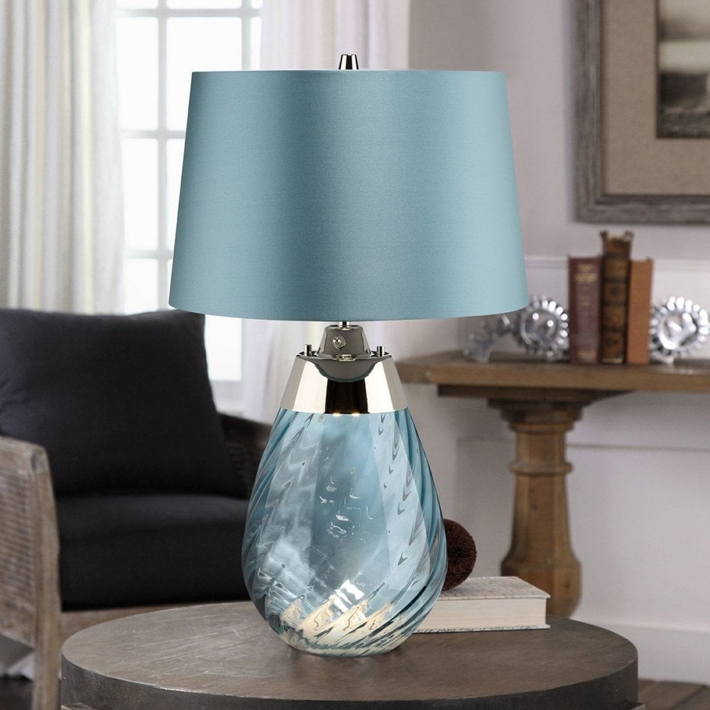 LENA-TL-S-BLUE Lena 2 Light Small Blue Table Lamp Blue-tinted Glass / Duck Egg Blue Shade