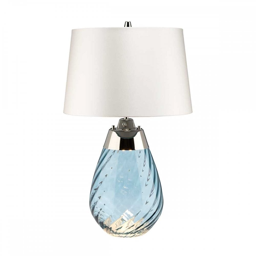 LENA-TL-S-BLUE-OWSS Lena 2 Light Small Blue Table Lamp with Off-white Shade Blue-tinted Glass / Off-White Shade