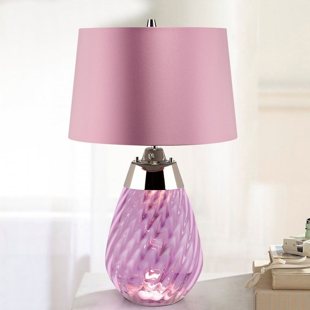 LENA-TL-S-PLUM Lena 2 Light Small Plum Table Lamp Plum-tinted Glass / Heather Shade