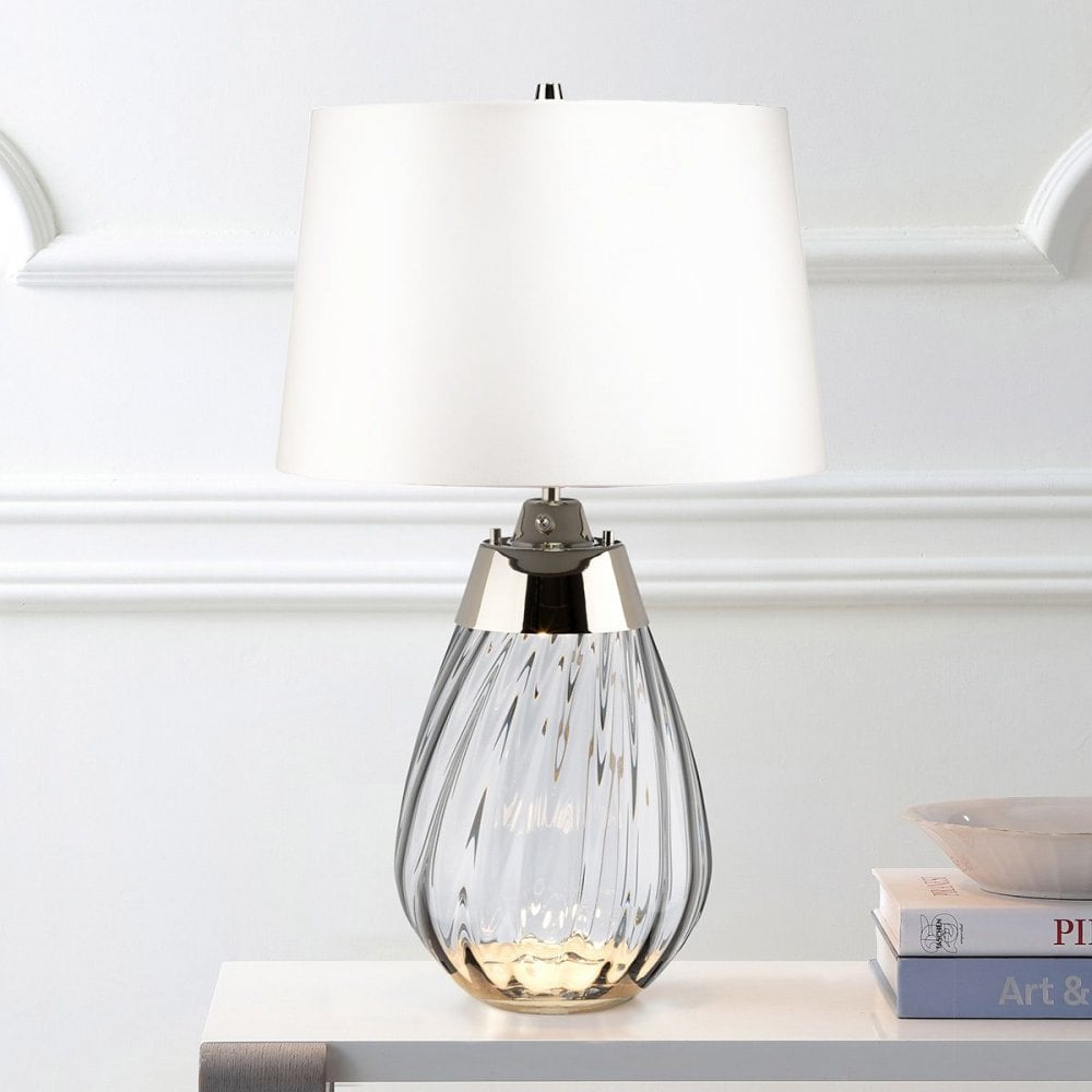 LENA-TL-S-SMOKE-OWSS Lena 2 Light Small Smoke Table Lamp with Off-white Shade Smoke-tinted Glass / Off-White Shade