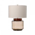 LUGA-TL-SMOKE Luga Table Lamp - Smoke Metalwork Aged Brass - Glassware Smoke - Wood Dark Stained