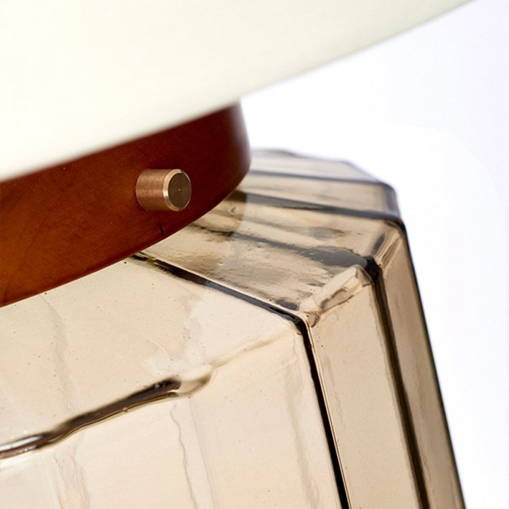 LUGA-TL-SMOKE Luga Table Lamp - Smoke Metalwork Aged Brass - Glassware Smoke - Wood Dark Stained