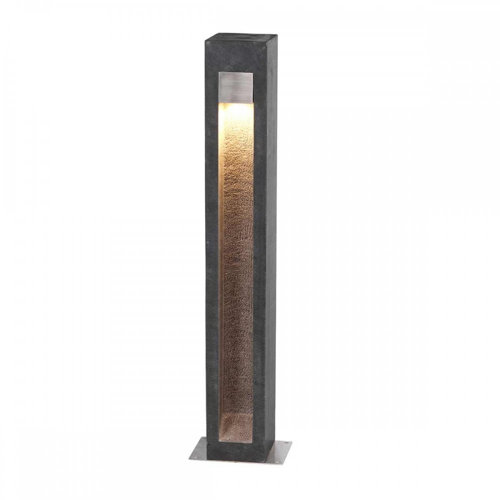 PARKSTONE-BOL-A Parkstone Large LED Bollard Basalt Stone with Stainless Steel