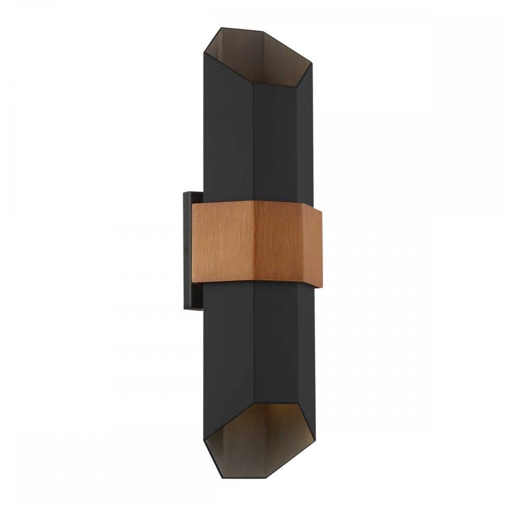 QZ-CHASM-L-BKW Chasm LED Wall Lantern - Large Matte Black (with painted wood effect strap)