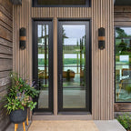 QZ-CHASM-L-BKW Chasm LED Wall Lantern - Large Matte Black (with painted wood effect strap)