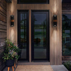 QZ-CHASM-L-BKW Chasm LED Wall Lantern - Large Matte Black (with painted wood effect strap)