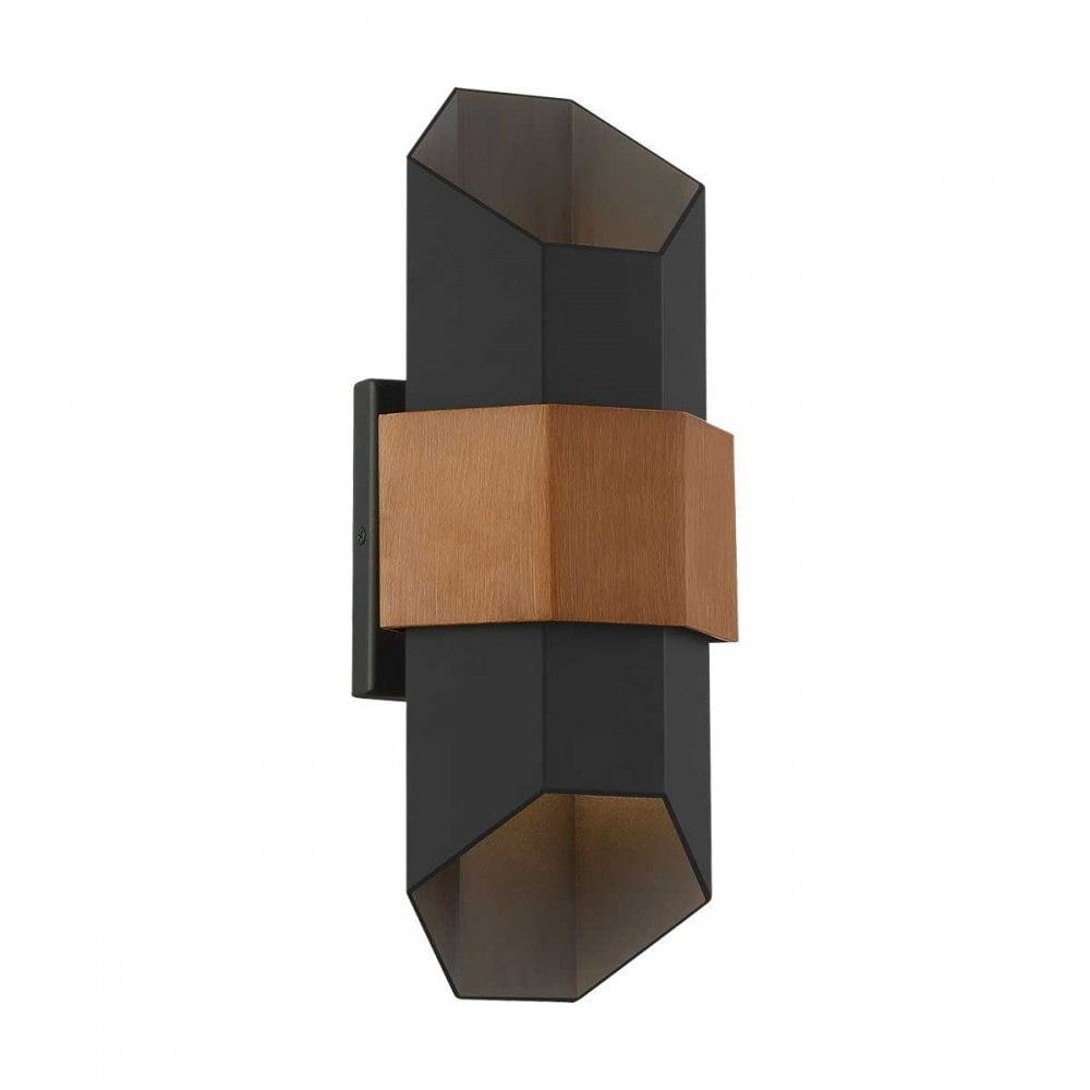 QZ-CHASM-M-BKW Chasm LED Wall Lantern - Medium Matte Black (with painted wood effect strap)