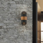 QZ-CHASM-M-BKW Chasm LED Wall Lantern - Medium Matte Black (with painted wood effect strap)