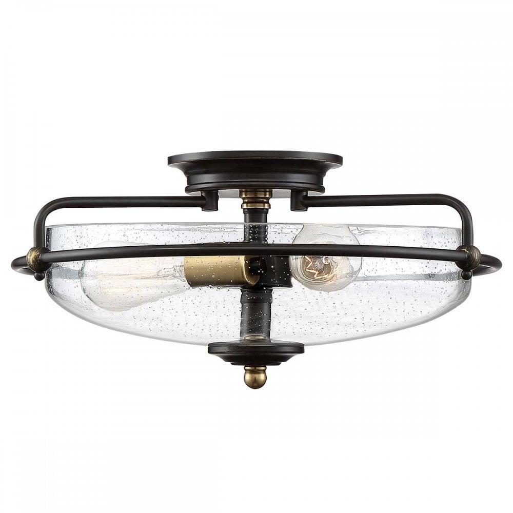 QZ-GRIFFIN-F-C-PNAB Griffin 3 Light Flush Palladian Bronze with Weathered Brass Accents