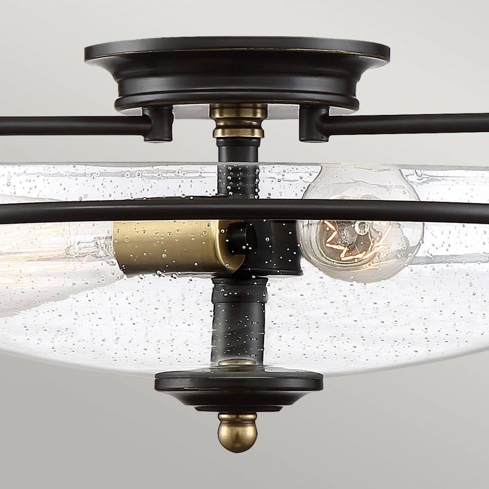 QZ-GRIFFIN-F-C-PNAB Griffin 3 Light Flush Palladian Bronze with Weathered Brass Accents
