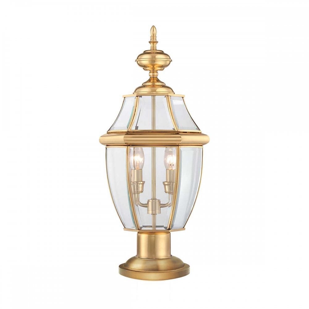 QZ-NEWBURY3-L-PB Newbury 2 Light Pedestal Lacquered Polished Brass