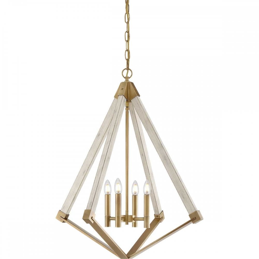 QZ-VIEW-POINT-L View Point 4 Light Chandelier Whitewash Wood Effect and Weathered Brass