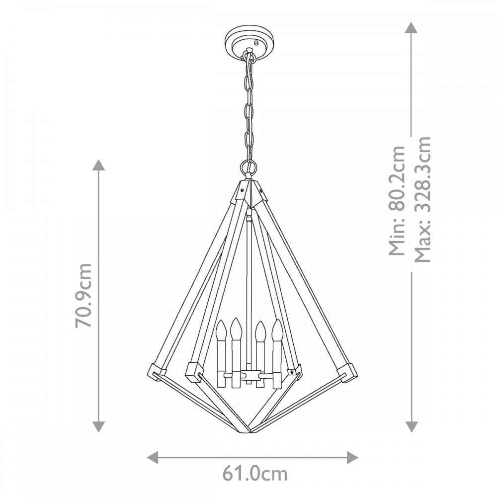 QZ-VIEW-POINT-L View Point 4 Light Chandelier Whitewash Wood Effect and Weathered Brass