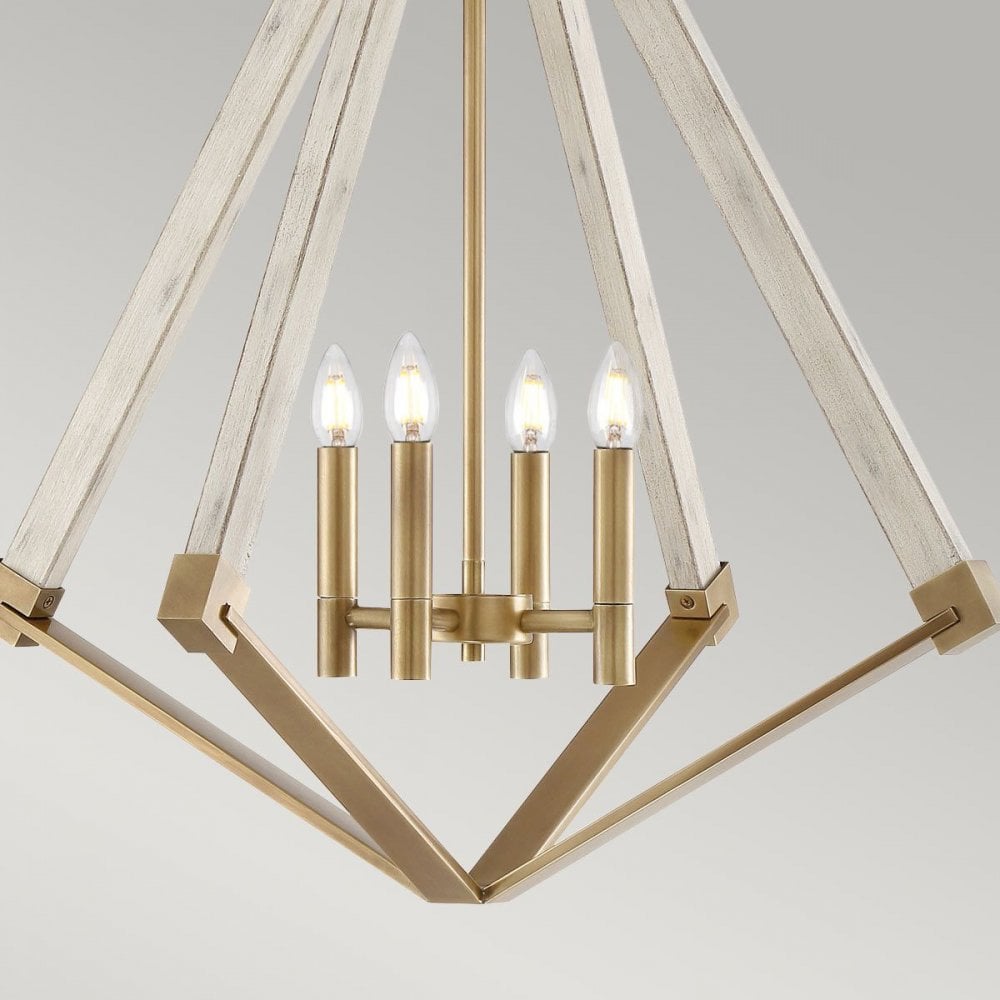 QZ-VIEW-POINT-L View Point 4 Light Chandelier Whitewash Wood Effect and Weathered Brass
