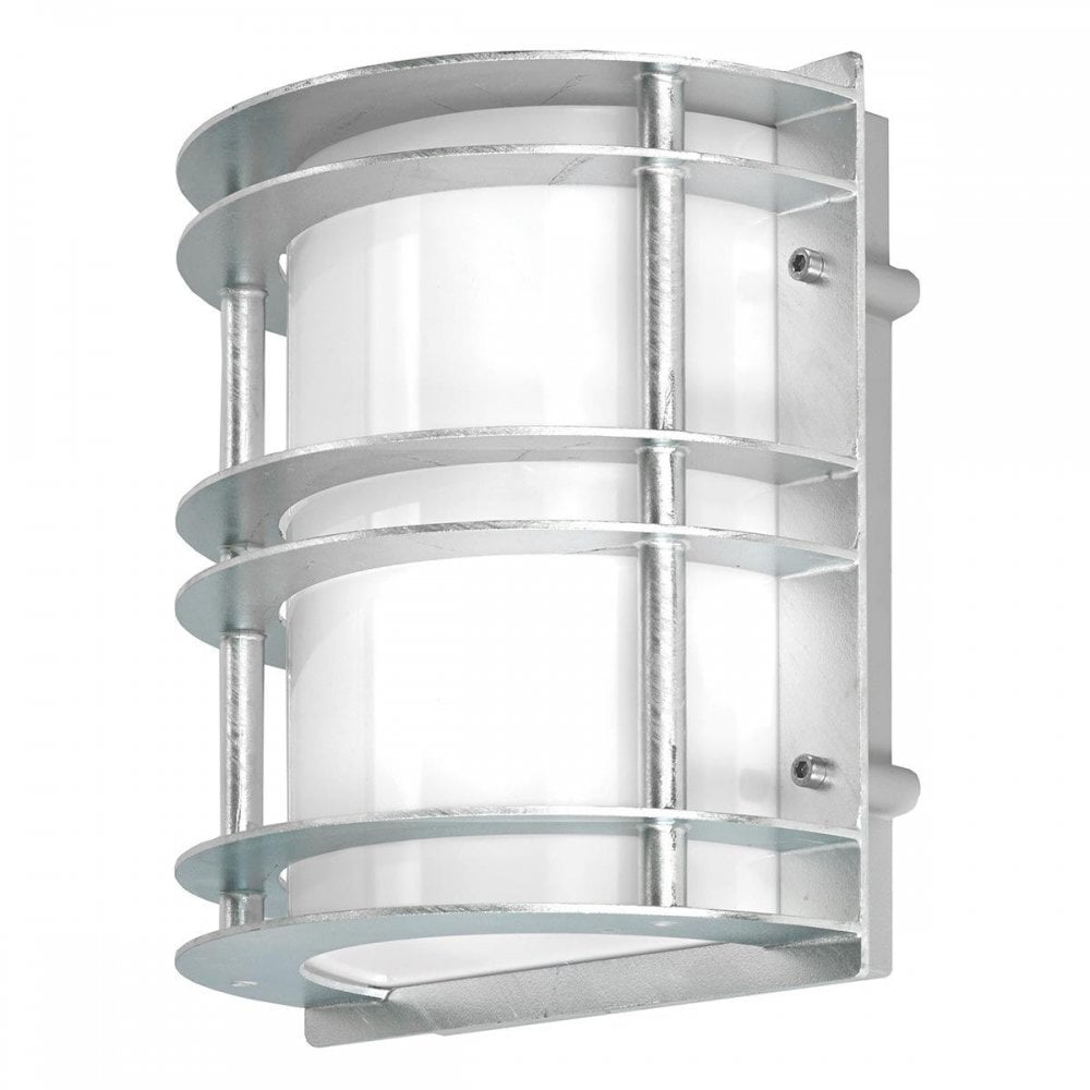 ST-FLU-E27-GAL-O Stockholm 1 Light Flush Light - Galvanised With Opal Glass Galvanised