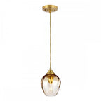TIBER-P-AMBER Tiber 1 Light Pendant Brushed Brass/ Amber Glass