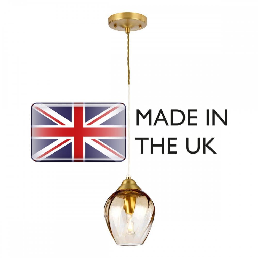TIBER-P-AMBER Tiber 1 Light Pendant Brushed Brass/ Amber Glass