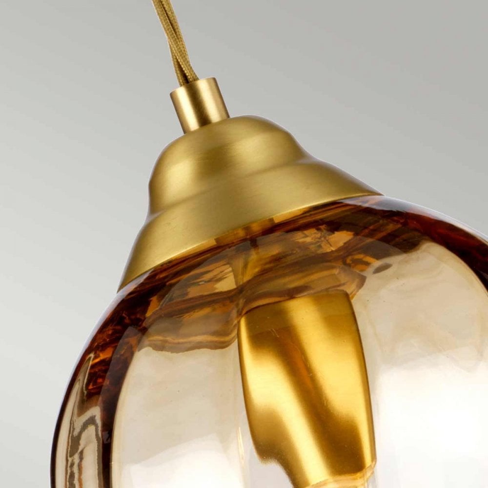TIBER-P-AMBER Tiber 1 Light Pendant Brushed Brass/ Amber Glass