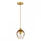 TIBER-P-AMBER Tiber 1 Light Pendant Brushed Brass/ Amber Glass