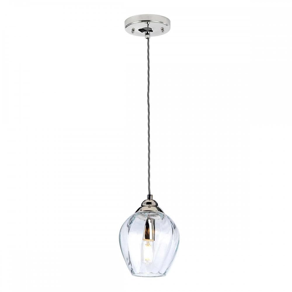 TIBER-P-CLEAR Tiber 1 Light Pendant Polished Nickel/ Clear Glass