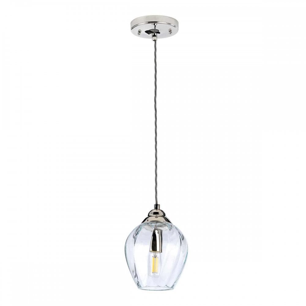TIBER-P-CLEAR Tiber 1 Light Pendant Polished Nickel/ Clear Glass