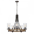QN-ANGELO5 Angelo 5 Light Chandelier Distressed Weathered Oak & Slate Grey Metal