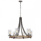 QN-ANGELO6 Angelo 6 Light Chandelier Distressed Weathered Oak & Slate Grey Metal