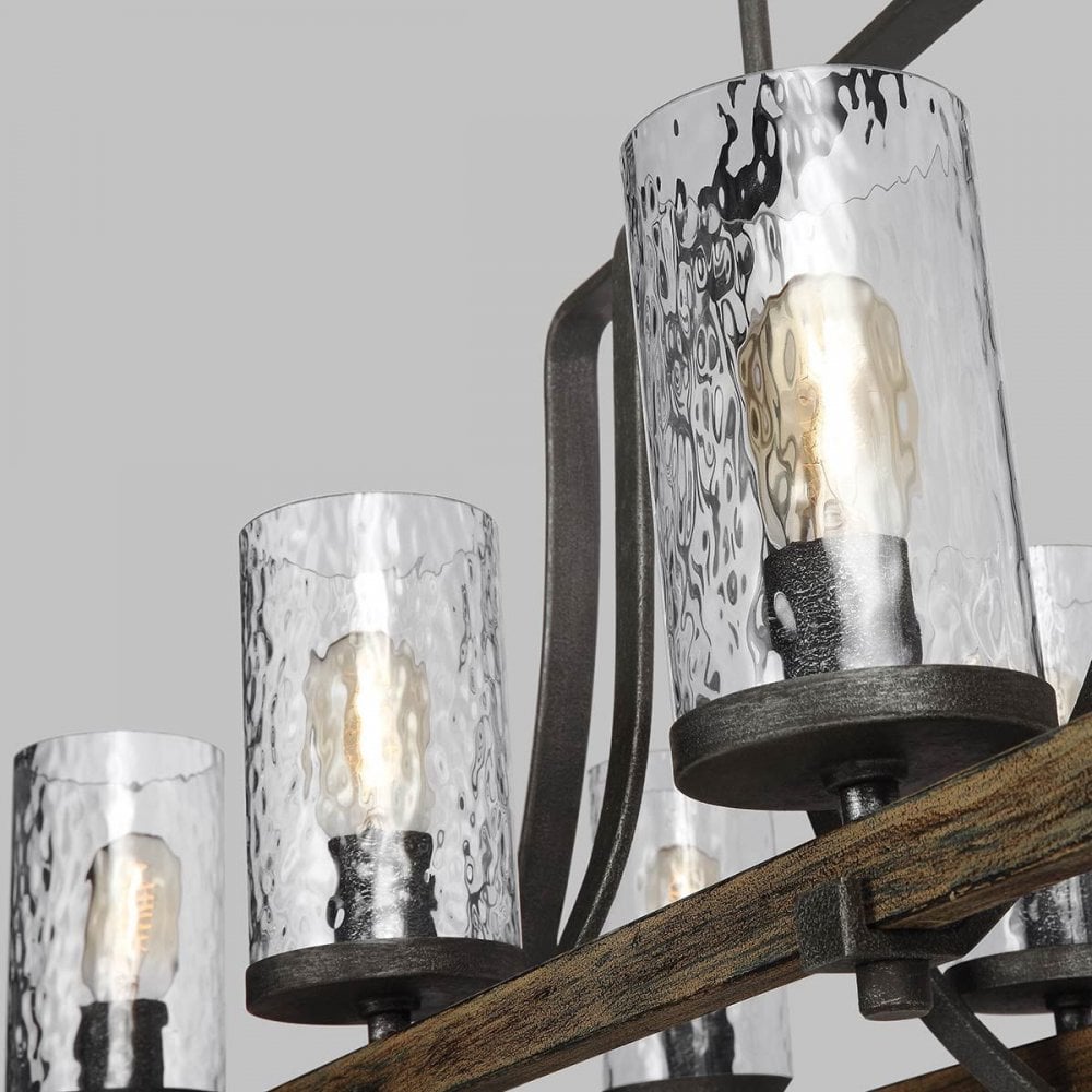 QN-ANGELO8-ISLE Angelo 8 Light Isle Chandelier Distressed Weathered Oak & Slate Grey Metal