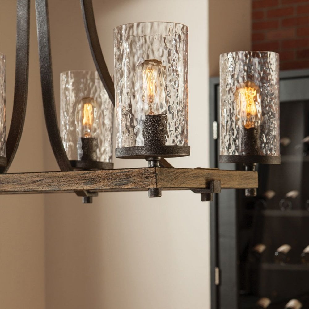 QN-ANGELO8-ISLE Angelo 8 Light Isle Chandelier Distressed Weathered Oak & Slate Grey Metal