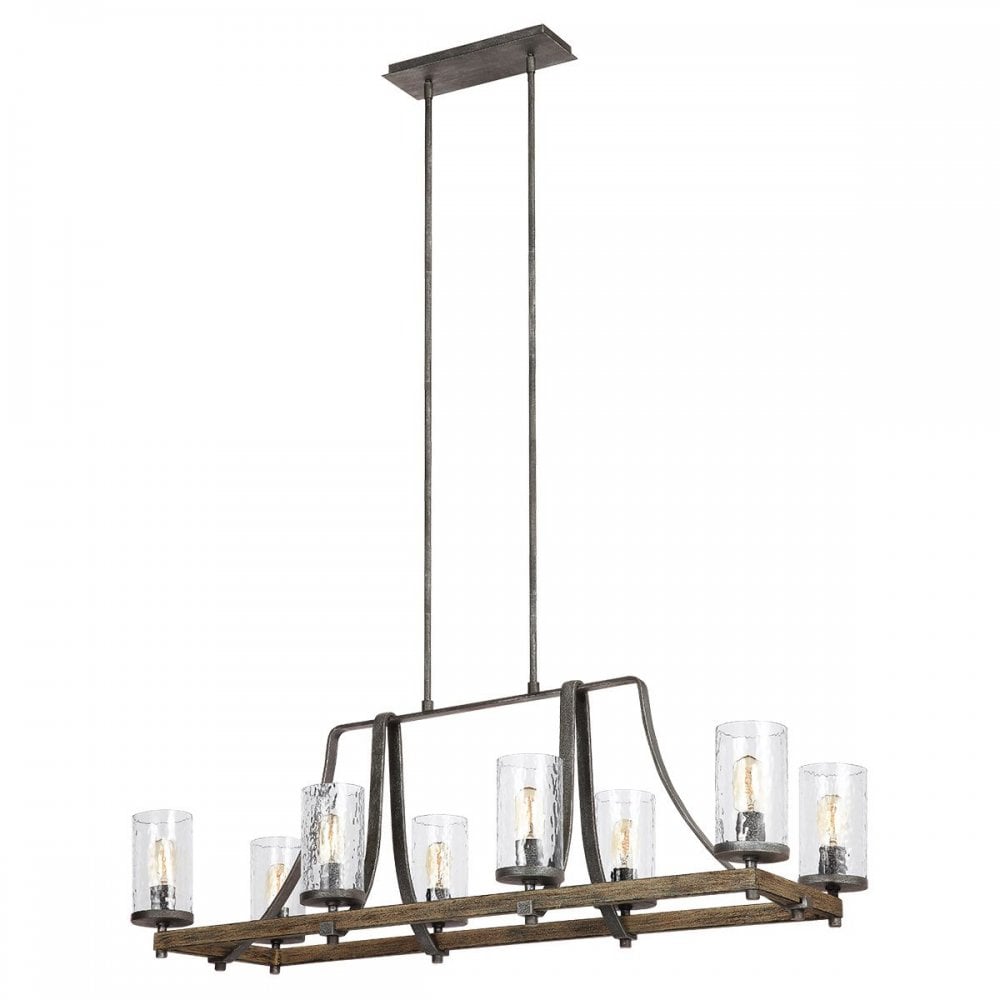 QN-ANGELO9 Angelo 9 Light Chandelier Distressed Weathered Oak & Slate Grey Metal