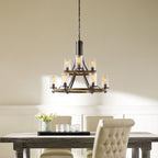 QN-ANGELO9 Angelo 9 Light Chandelier Distressed Weathered Oak & Slate Grey Metal