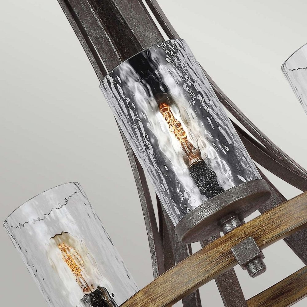 QN-ANGELO9 Angelo 9 Light Chandelier Distressed Weathered Oak & Slate Grey Metal