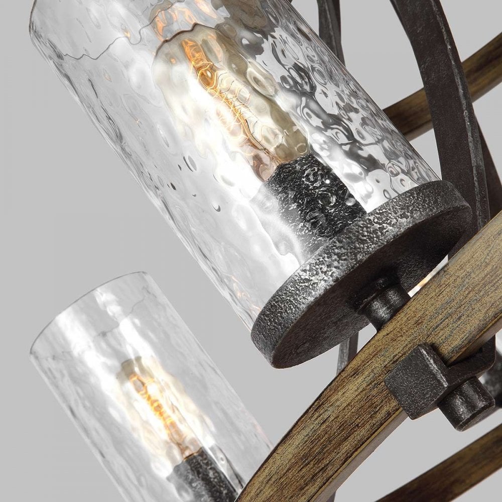 QN-ANGELO9 Angelo 9 Light Chandelier Distressed Weathered Oak & Slate Grey Metal