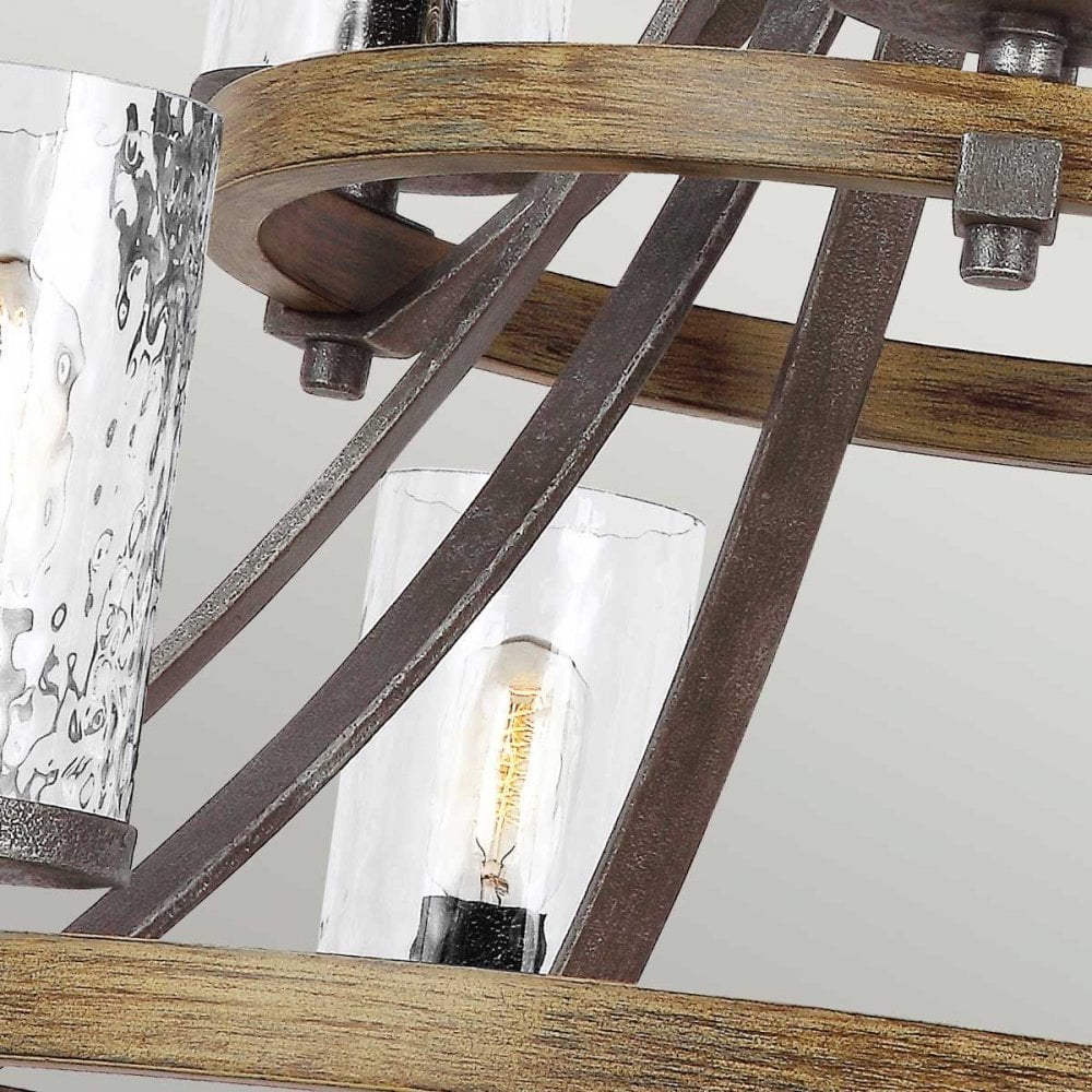 QN-ANGELO9 Angelo 9 Light Chandelier Distressed Weathered Oak & Slate Grey Metal
