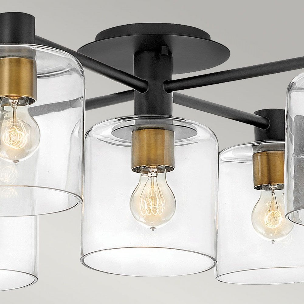 QN-AXEL5-BK Axel 5 Light Semi-flush - Black Black with Heritage Brass