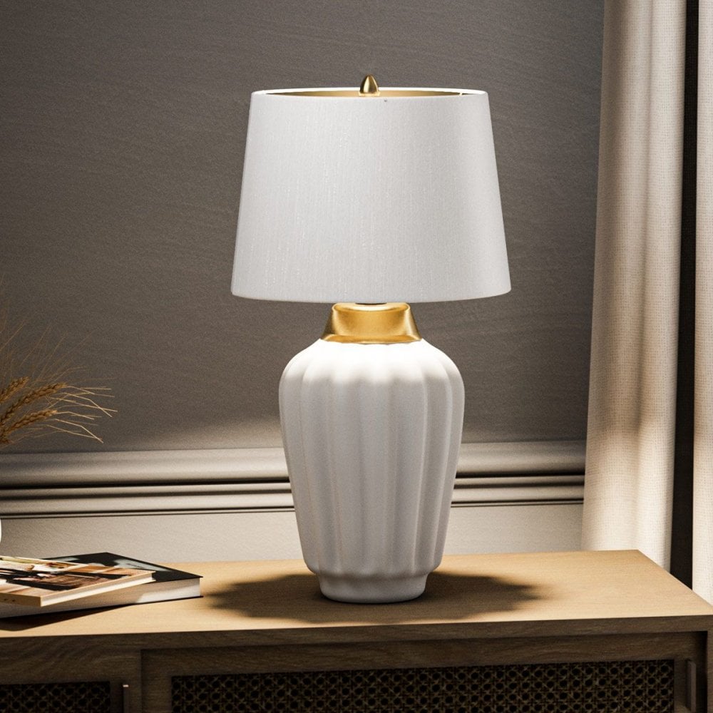 QN-BEXLEY-TL-WBB Bexley 1 Light Table Lamp - White & Brushed Brass