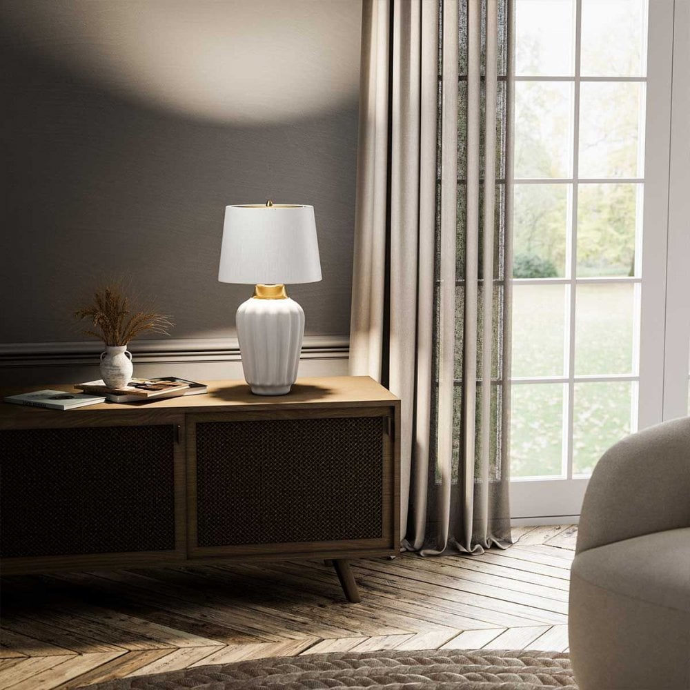QN-BEXLEY-TL-WBB Bexley 1 Light Table Lamp - White & Brushed Brass